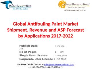 Global Antifouling Paint Market Shipment, Revenue and ASP Forecast by Applications 2017-2022.pptx
